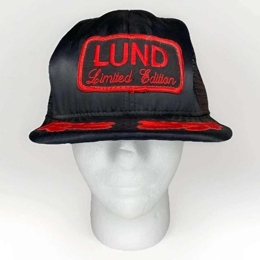 Vtg Lund Boats Hat Cap SnapBack Motor Boating Fishing Satin Michael Jackson